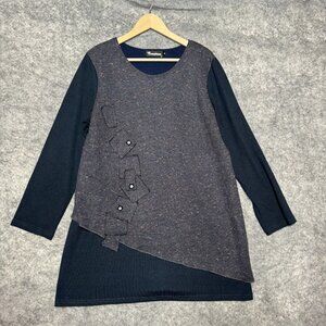 Creation Sweater Womens XL Blue Pullover Asymmetrical Lagenlook Tunic Knit